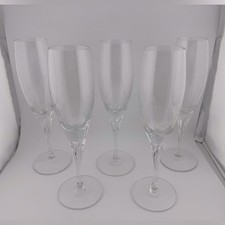 Jolie Gorham Crystal Fluted Etched Clear Champagne Flutes Set 5 Vintage picture