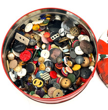 Vintage Buttons Mixed Lot 2+ Lbs for Sewing, Crafting or Art In Vintage Tin picture