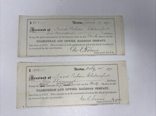 (2) 1871 Framingham and Lowell Railroad Company Stock Receipt Ephemera Boston picture