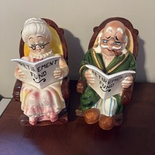 Vintage Lefton Grandpa & Grandma Rocking Chair Retirement Fund Piggy Banks Set picture