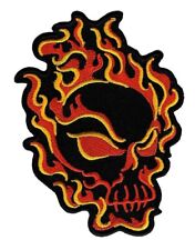 FLAMING SKULL PATCH embroidered iron-on EVIL FIRE FLAME BIKER SKELETON MORALE picture