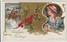 Vintage Christmas Postcard:  Wife Waiting for Husband to Arrive Home - c. 1907 picture