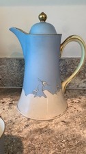 Antique Nippon Choc/Coffee SET Royal Crown Kinran Blue Shofu Crane. picture