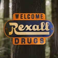 Vintage Rexall Drugs Porcelain Sign Drugs Walgreens Pharmacy Gas Oil 12