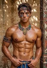 Fantasy Male Model Photo Print Muscular Handsome Shirtless Hunk Abs  -J60 picture