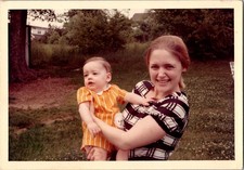 Vintage 1968 Photo Young Mother Holding Baby Outdoors Kodak Color Print picture