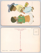 Vintage Mexico Postcard Ammex Vistacolor Mexican Children Sombrero Guitar Folk picture