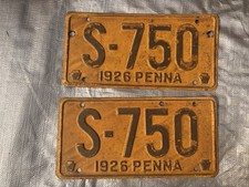 1926 S-750 Pair Pennsylvania license plate Tag. Penna PA Antique Classic Vintage picture
