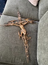 Vintage Bronze Crucifix Wall Cross Jesus Sculpture Brutalist Salvador Dali Style picture