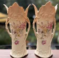 Pair Royal Wettina Austria Robert Hanke Style Bohemian Art Nouveau Vases Vine 9” picture
