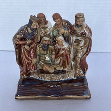 Beautiful VTG Porcelain Christmas Nativity Scene on Bible Book Figurine 4.5