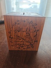 Vintage 1979 Toystalgia Wooden Bank Music Box Pyrography Art Works picture