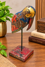 Vintage Handcrafted Wooden Bird Figurine on Stand picture