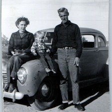 c1950s Family 1941 Ford Coupe Car Snapshot Photo Parents Boy Denim Jeans Fashion picture