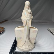 Vintage Wales Madonna & Child Ceramic Luster Planter 9