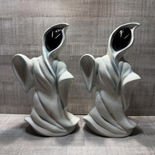 Vintage 1970s 1980s Ceramic Ghost Spooky Figurine 11” Tall Halloween Set Of 2 picture