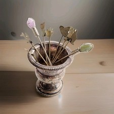 Vintage MCM Sterling Weighted Cocktail Pick Holder w/ Mixed Hors D'oeuvre Picks picture