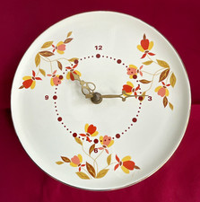 Hall China Autumn Leaf Round Glass Wall Clock Floral Theme White Face picture