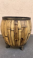 Antique Large Bamboo Container/Planter With Heavy Metal Frame picture