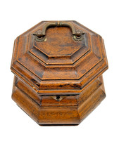 Beautiful Antique Octagonal Carved Wooden Tobacco Box Tea Caddy (V) picture