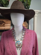 Stunning 1970s Navajo Sterling 925 Peyote Bird Squash Blossom Necklace 157.9 gms picture