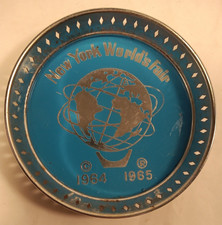 Vintage 1964-65 New York World’s Fair Blue Metal Coaster Unisphere Souvenir 3” picture