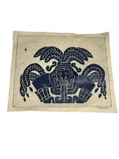 Vintage P. Argaez P. Ancient Aztec Art Bold Indigo Blue Depiction Ancient Motif picture