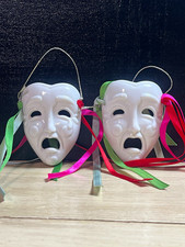 Vintage 1984 Kurt S Adler Porcelain Theater Mask Ornaments Set of 2 Tragedy picture