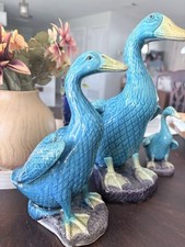 Vintage Chinese Turquoise Glazed Duck Figurines Chinoiserie Style picture