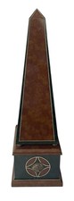 VTG Maitland-Smith Leather Obelisk Brass Sun Medallions Neoclassical 27x7” picture