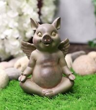 Zen Yoga Flying Pig Angel Hog Heavens Meditating In Lotus Pose Rustic Statue picture