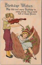 1910s HAPPY BIRTHDAY Greetings Postcard Girl Playing Violin / BS #S-283 Unused picture