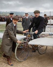 Vintage Flying Machine Bicycle Wings 8x10 Colorized 1912 Paris Aviette Photo picture