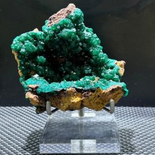 849g Rare Natural Green tourmaline  geode Quartz Crystal Mineral Specimen +stand picture