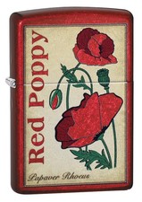 Zippo Poppy Design Translucent Candy Apple Red Windproof Pocket Lighter, 2106... picture