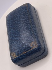 Vintage or Antique Blue Leather Etched Gold Hinged Trinket Case picture