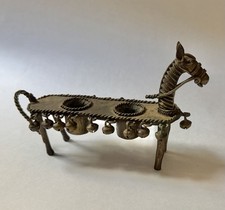 VTG Bastar Dhokra Indian Tribal Folk Art Bronze Horse Figure Diya Candle Holder picture