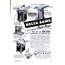 Power Tools 1950 Print Ad Rockwell Delta Table Saws 9 1/4” X 6 1/2” picture