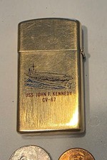 Vintage Brass Zippo Lighter USS John F Kennedy CV-67 Aircraft Carrier Navy Ship picture