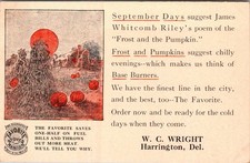 1910's W.C. WRIGHT HARRINGTON DELAWARE FAVORITE STOVES RANGES PUMPKINS POSTCARD picture