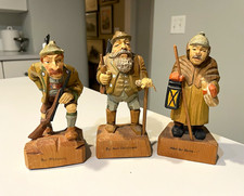 Vintage Jaschke Hand Carved German Wood Figures Poacher Forester Night Watchman picture