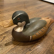 Beautiful vintage collectible  hand carved and painted wooden mallard duck decoy picture