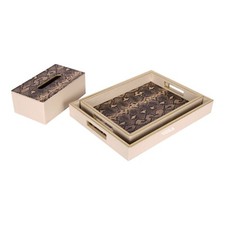HOMIVA Premium Pink Faux Leatherette 2 Tray & Tissue Box Set with Snake Print picture