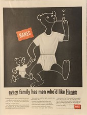 1955 Hanes Underwear Tighty Whities PRINT AD Bear & Cub Chalk VTG 1950s Pipe picture