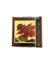 Vtg NIB 6 Pimpernel Christmas Poinsettia Coasters Winter Christmas Holiday Party picture