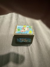 VIntage Chinese hinged champleve enamel floral stamp or trinket box. Early 1900s picture