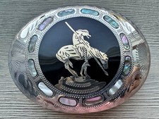 vintage Johnson & Held handcrafted western belt buckle”End of the Trail