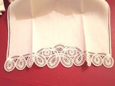 One white Battenburg linen hand towel 12