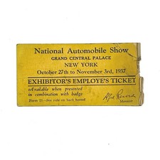Vintage 1937 International Automobile Show New York Employee Ticket NYC picture