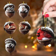 Forest Animal Acorn Ornaments – 2D Flat Woodland Forest Animal Acorn Christmas O picture